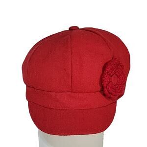 Something Special Red Hat with Knit Floral Detail